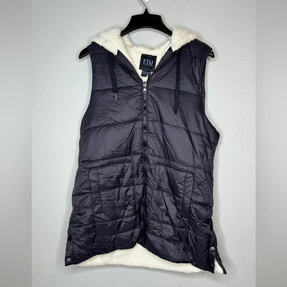 FDJ‎ vest 1514175, reversible faux sherpa outerwear vest women size large black - Picture 4 of 13